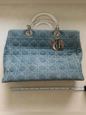 RARE Vintage Lady Dior Denim Bag w/ Clear Lucite Handles + Silver Hardware